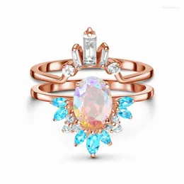 Кластерные кольца Asinlove Роскошное розовое золото сияющий циркон корона драгоценный камень для женщин Реал 925 Серебряное кольцо стерлингового кольца.
