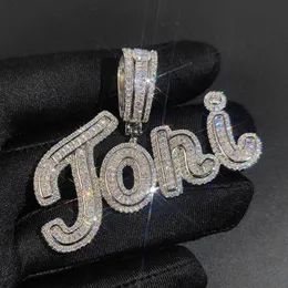 A-Z Anpassad signaturbokstäver Namn Pendant Necklace Bling T Cubic Zircon Hip Hop 18K Real Gold Plated Jewelry