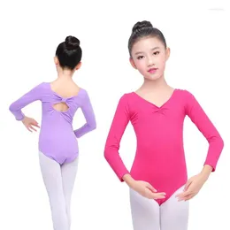 Scene Wear Children Ballet Dance Costume Långärmad Dancing Suit Girl Cotton Practice Bod Tie Jumpsuit D0767