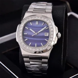 6 Farben 40 mm Nautilus-Silberarmband mit transparenter Rückseite und Diamantlünette 5711 1A 40 mm Asien 2813 Automatikwerk Datum Herrenuhr275j