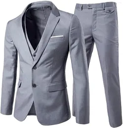 Męskie garnitury 3 -częściowy 2 przycisk Slim Slim Fit Solid Jacket Wedding Formal Suit Groomsmen Strój przyjęcie imprezowe Przyjęcie