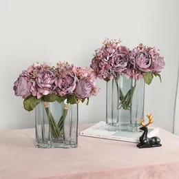 Dekorativa blommor konstgjorda pionblomma bröllopsdekoration tillbehör brud som håller bukett hem rum dekor po props vintage stil
