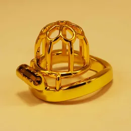 Itens de beleza 2021 Gaiola de pau pequeno masculino Golden Chastity Lock Device Metal Penis Ring BDSM Adult Game Fantasty Bondage sexy Toys for Man