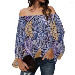 Women's Blouses HYCOOL Summer Casual Long Sleeve Crop Polynesia Tribal Print Off The Shoulder Top Gradient Puff Blouse Women Lady Elegant