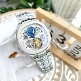 Boutique Men's 40mm Titta p￥ flera funktioner ih￥liga automatiska mekaniska rostfritt st￥lfodral Rem Montre de Luxe Wristwatch225d