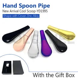 Rainbow Cigarette Tobacco Pipes Metal Magne Zinc Alloy Magnetic diameter Hand Spoon Pipe Glass Pipe with Gift Box
