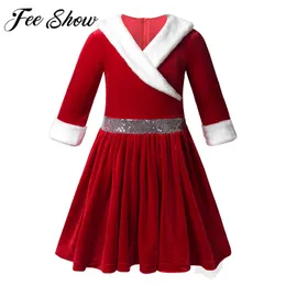 Girl's Dresses Kids Girls Christmas Children Xmas Party Long Sleeve Velvet Figure Ice Skating Roller Baton Twirling 221101