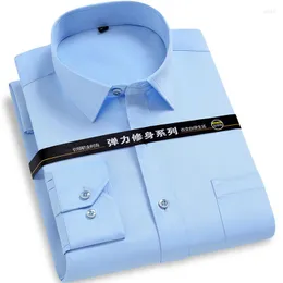 Camisas de vestir para hombres Camisa de manga larga para hombres de negocios clásicos Estiramiento Azul Blanco Rosa Sin hierro Ajuste regular Trabajo formal suave Casual elegante