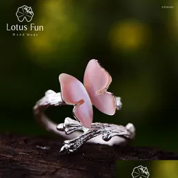 Rings Rings Rings Rings Lotus Fun Real 925 Sterling Sier Ring Natural Original Jewelry Fine Guited Butterfly on Branch Op Dhfqu