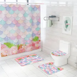 Coprisedili per WC Bilancia Stampa floreale Decorazioni per la casa Set di coperture per bagno Tappetini per tende da doccia impermeabili Tappeti per tappeti Tute