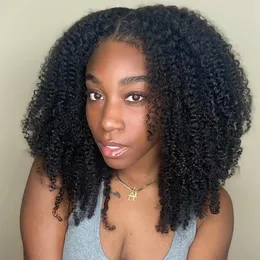 Brezilya insan saçı dantel ön peruklar ön kopuk Afro Kinky Kıvırcık Peruk% 130 Yoğunluk Doğal saç çizgisi