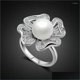 Cluster Ringe Cluster Ringe Elegant Für Frauen 100 925 Sterling Silber Hochzeit Verlobung Mode Weibliche Übertreibung Blume Perle Ring Pa Dhdcb