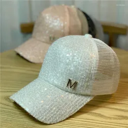 Cappellini da baseball Berretto da baseball con paillettes in mesh traspirante estivo da donna Lettere con strass moda tinta unita Cappello da sole Hip Hop Chapeau