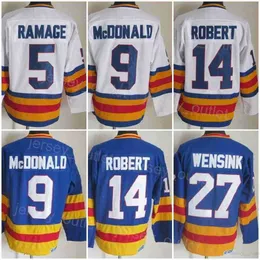Heren CCM Hockey Retro 27 John Wensink Shirt Vintage Classic 5 Rob Ramage 14 Rene Robert 9 Lanny McDonald Blauw Wit Team Uit Kleur All Stitched Voor Sportfans Naaien