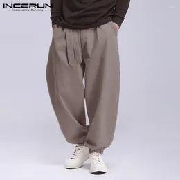 Calças masculinas 2022 moda masculina joggers sólidas bolsos com cadarço calças de moletom streetwear solto calças casuais masculino harém S-5XL INCERUN