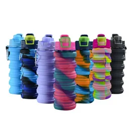 Kreatywny czysty kolor/kamuflaż silikonowy składany kubek wodny Portab Outdoor Sports Sporty duża pojemność przenośna butelka wody SS1101