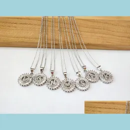 H￤nge halsband sier f￤rg runda mikro pante crystal kubik zirkonium 26 bokstav h￤nger charms halsband smycken g￶r f￶r kvinna nk4 dhb1k