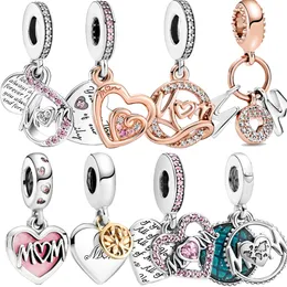 Yeni Popüler0�5 STERLING Gümüş Cazibesi Parlak Zikon Sınırsız Kalp Çift Süspansiyon Charm Pandora Bilezik Kadın Mücevher Moda Aksesuarları Hediye