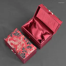 Presentförpackning 9x6x5 cm vintage liten kinesisk sidenbrokadbox rektangel bomullsfylld smycken tätning förpackningslådor Signet Lagringsfodral