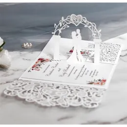Wenskaarten 10 stks European Laser Cut Wedding Invitations Card 3d tri-voudige kanten hart Elegant feest gunsten decoratie 221031