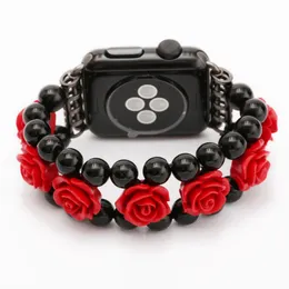 Red Rose Rose Jewelry Flower Watch Straps Pasple do Apple Watch Ultra 49mm 40 mm 44mm 41mm 45mm 38mm 42 mm mody Pasek Ladie