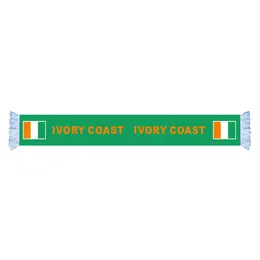 Sciarpa con bandiera della Costa d'Avorio Rifornimento della fabbrica Sciarpa di fan del mondo del mondo del poliestere di qualità Sciarpa di fan dei giochi di calcio della nazione con nappa di colore bianco