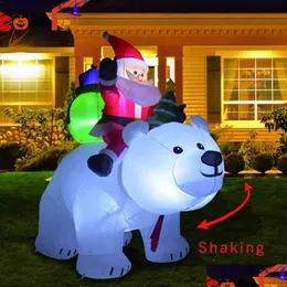 Juldekorationer nt uppblåsbar jultomten ridning isbjörn 6ft jul skakande huvud docka inomhus utomhus trädgård xmas dekorat dhzol