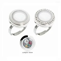 Cluster Rings Polished Stainless Steel Adjustable 20mm Magnetic Floating Glass Lockets