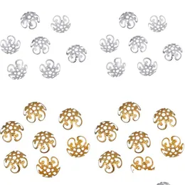 Outros 100 PCs/200 PCs/Lote de alta qualidade Pesca Diy Hollow Flower Metal Metal Caps de contas para jóias Fazendo entrega de 10m 2022 Find Dhszu