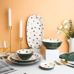 Geschirr-Sets im nordischen Stil, kreative Persönlichkeit, Haushalts- und Geschirr-Set, gepunktete Keramikschale, Reisschüssel, Küchenbedarf
