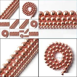 Magnetic Materials 8Mm Natural Stone Beads Rose Gold Hematite Round Loose For Jewelry Making 15 Inches 4/6/8/10Mm Diy Drop Delivery 2 Dh4Ar