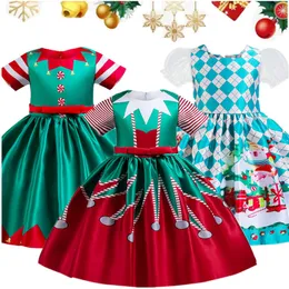 Abiti da ragazza Ragazze Abito natalizio per bambini Elfo verde Natale Disfraz Costume Bambini Cartone animato Babbo Natale Stampato Sukienki Fancy Party 221101