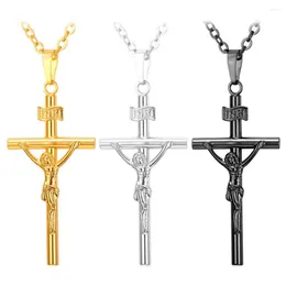 Naszyjniki wisiorek żółte złoto/czarny pistolet kolor INRI Jezus religijna chrześcijańska biżuteria Mężczyźni/kobiety Cross P208