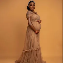 Vestido de tul de maternidad africano Vestidos de baile para Baby Shower Vestido maxi transparente con cuentas Batas de sesión de fotos