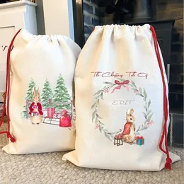 Sublimation Blank Santa Sacks DIY 개인화 된 드로 스트링 가방 크리스마스 선물 가방 포켓 히트 전송 새해 해상 배송 JNC299