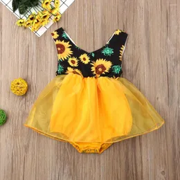 Girl Dresses Born Sleeveless Dress Kids Baby Party Sunflower Jumpsuit Lace Tutut Romper Princess Ruffles Toddler Sunsuit