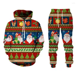 Herrsp￥rsfall Jultema 3D Tryckt hoodie/byxor/kostym Personlighet pojkar flickor m￤n kvinnor mode tr￤ning set lyckligt ￥r familj