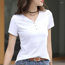 T-shirt da donna Kpop Camicia stile coreano per donna T-shirt in cotone manica corta Estate bianco scollo a V Abiti di moda Mujer Camisetas Ropa