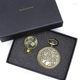 Pocket Watches Top Mand Movie Series Glass Dome Brązowy kwarc wisiorek zegarek z zestawem łańcucha naszyjnika