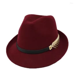 Berets Seioum Europäische US-Rolle schmale Krempe Wollfilz Fedora Hut für Männer Frauen Trend Unisex Jazz Trilby mit Gürtel Metall Gentleman