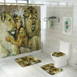 Tuvalet koltukları kişilik grafiti aslan kraliçe ev dekor banyo kapağı setleri su geçirmez duş perdesi tekstil paspaslar halı takım elbise