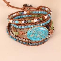 Strand Women Wrap Armband Natural Stones 5 Lager L￤der manschett Bangles Femme Energy Armband Bohemian presenter