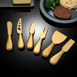 Butter Knives Cheese Fork Pizza Cutlery Set Stainless Steel Gold Home Restaurant Kitchen Dining Flatware Tableware Tool Wholesale