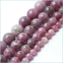 Other 8Mm Natural Stone Beads Lepidolite Round Loose For Jewelry Making 4/6/8/10Mm 15 5Inches Diy Bracelet Drop Delivery 2022 Dhil2