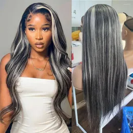 Platinum Highlight Grey 13x6 Transparent Lace Frontal Human Hair Wigs Brazilain Straight Wig Pre-Plucked For Woman Parkson