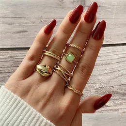 Cluster Ringe Cluster Ringe Boho Gold Farbe Kreuz Welle Blatt Set für Frauen Mode Quadrat Harz Geometrische Finger 2022 Weibliche Schmuck DHNKP