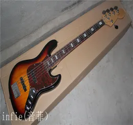 Kvalitet F Jazz Bass 5 String Sunburst Rosewood Fingerboard Active Pickups 9V Battery Electric Bass Guitar i lager