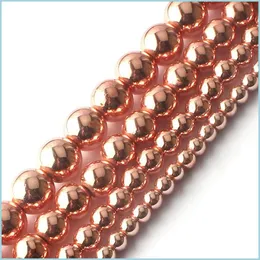Magnetmaterial 8mm naturliga stenpärlor rosguld hematit runda för smycken som gör 15 tum 4/6/8/10mm diy drop leverans 2 dhnx5