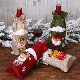 Weihnachtsdekoration Jutebeutel Weihnachtsmann Ornamente Champagner Weinflaschenhüllen Tasche Abendessen Kordelzug Seeverschiffen JNC279