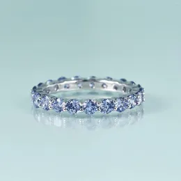 Klaster pierścienie Klejnot Beauty 925 Srebro Srebrna nieskończoność dla kobiet rocznicowy prezent okrągły światło Tanzanite niebieski diament Simulant Diamond